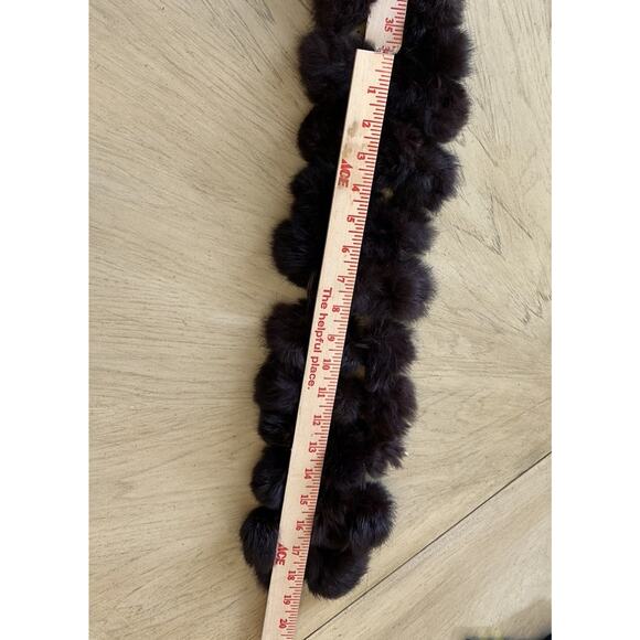 VTG Y2K Esprit Scarf Real Rabbit Fur Pom Pom OS Brown Wrap Luxury Old Money 90s - Picture 5 of 13